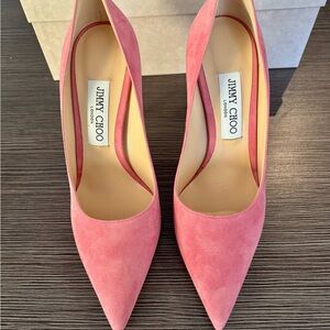 New Never Worn Jimmy Choo Pink Suede Love Heels
